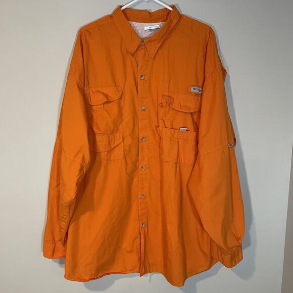 Columbia PFG Shirt Mens 3XL Orange Long Sleeve Button Up Fishing Vented - Picture 1 of 8
